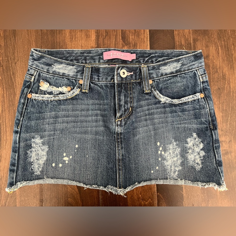 Destroyed Denim Mini Skirt